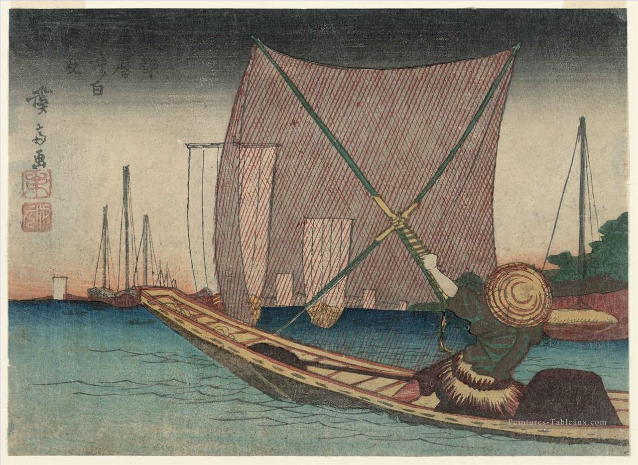 pêche pour Whitebait dans la baie de Tsukuda 1830 Keisai, Ukiyoye Peintures à l'huile